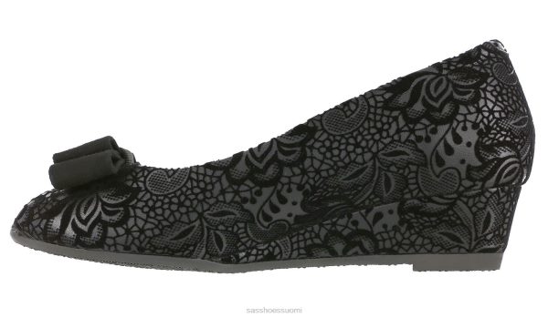 juhlakengät SAS Shoes ava peep toe wedge musta kukkainen naiset XTJ24Z402