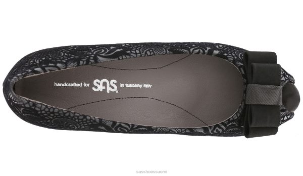 juhlakengät SAS Shoes ava peep toe wedge musta kukkainen naiset XTJ24Z402
