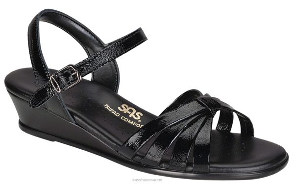 sandaalit | SAS Shoes ohut neljäsosanauhakiila sandaali musta patentti naiset XTJ24Z125