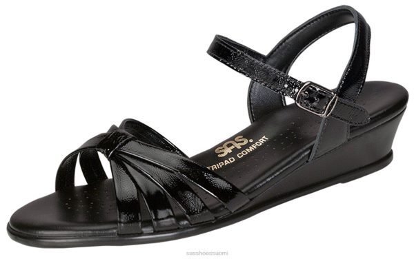 sandaalit | SAS Shoes ohut neljäsosanauhakiila sandaali musta patentti naiset XTJ24Z125