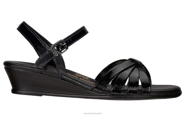 sandaalit | SAS Shoes ohut neljäsosanauhakiila sandaali musta patentti naiset XTJ24Z125